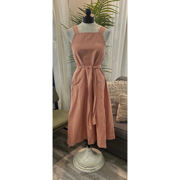 Madewell Women’s Apron Tie Waist Dress in Antique Coral Size 2 Cotton Linen - Picture 5 of 10